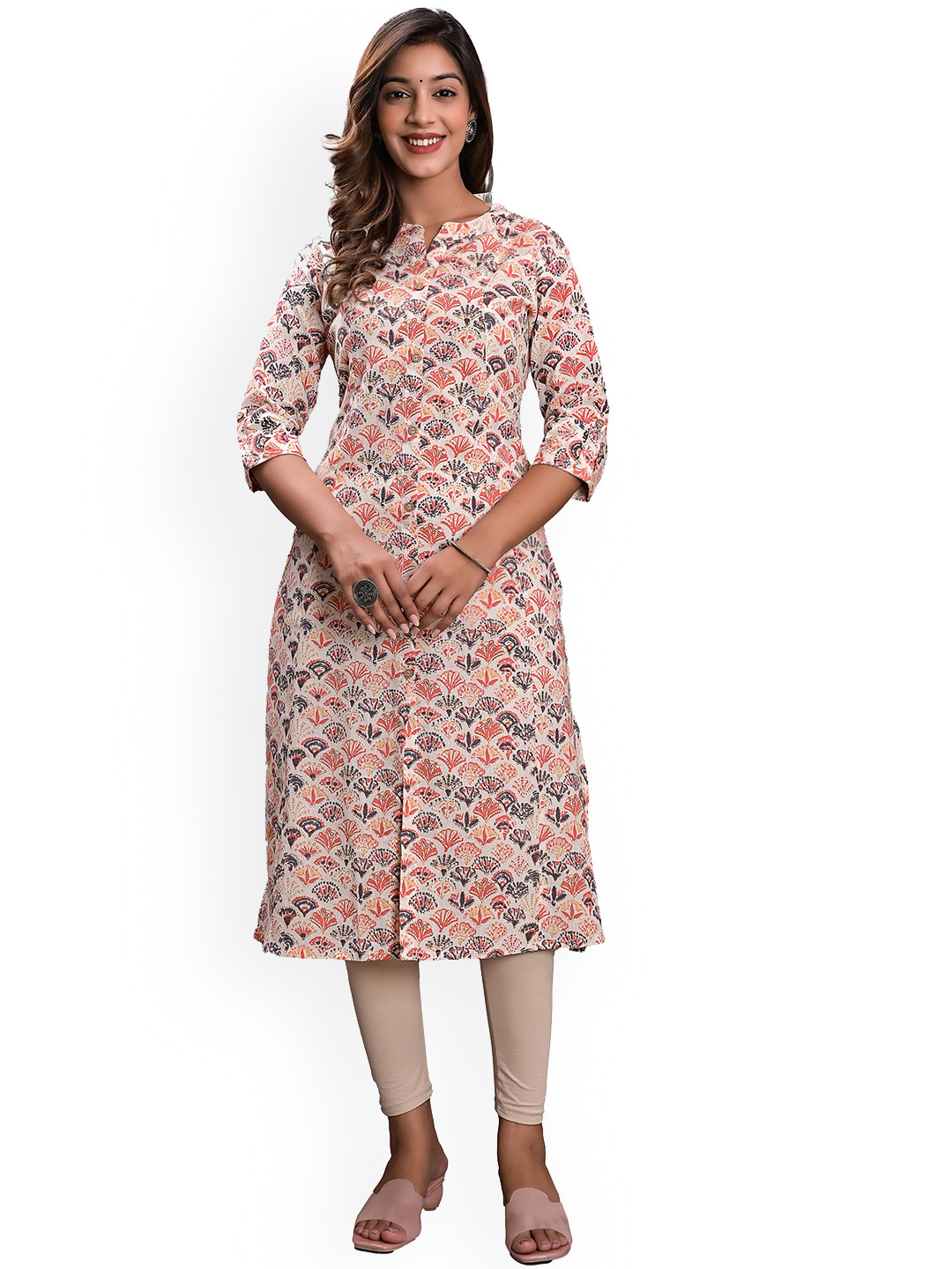 

KASHEEDA Floral Printed Mandarin Collar Kurta, Orange