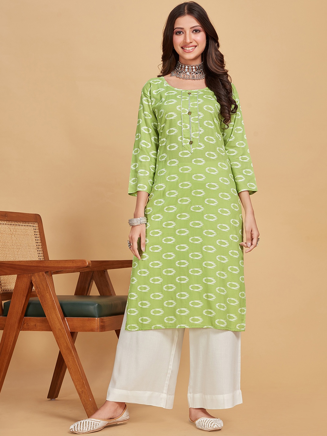 

Sangria Abstract Printed Pure Cotton Kurta, Green