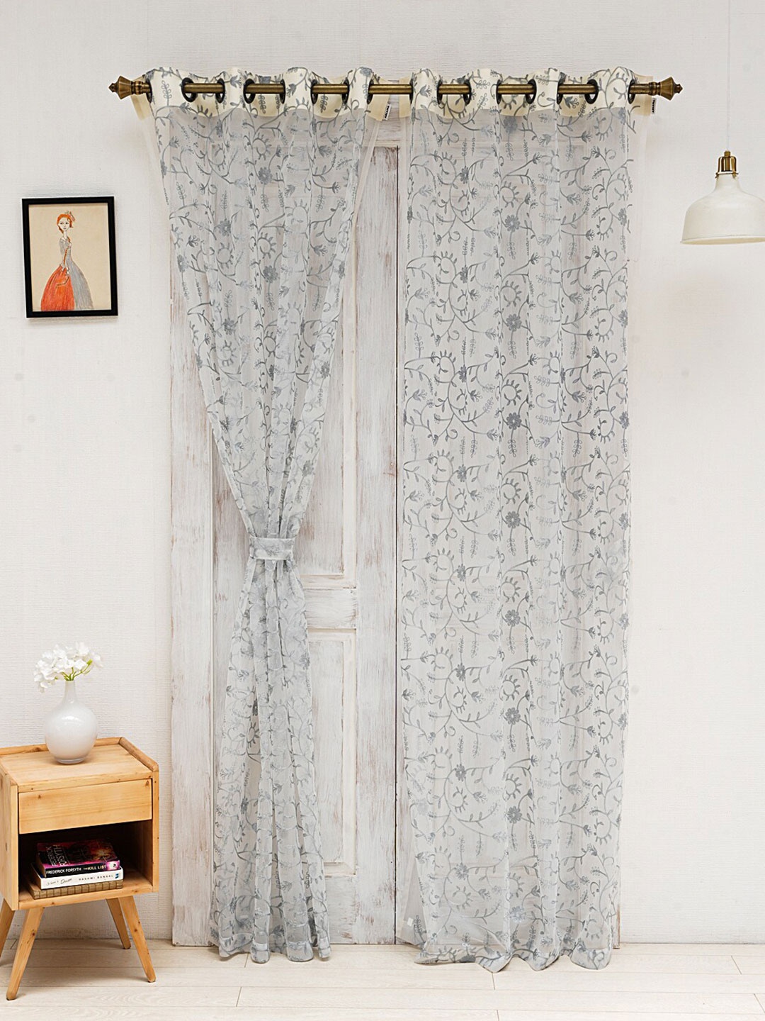 

Ariana Grey & White Embroidered Sheer Long Door Curtain