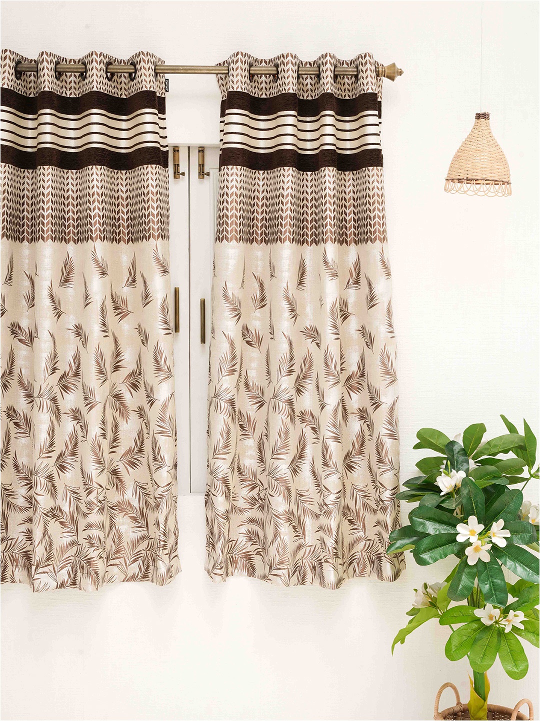 

Ariana Cream-Coloured & Brown Floral Window Curtain