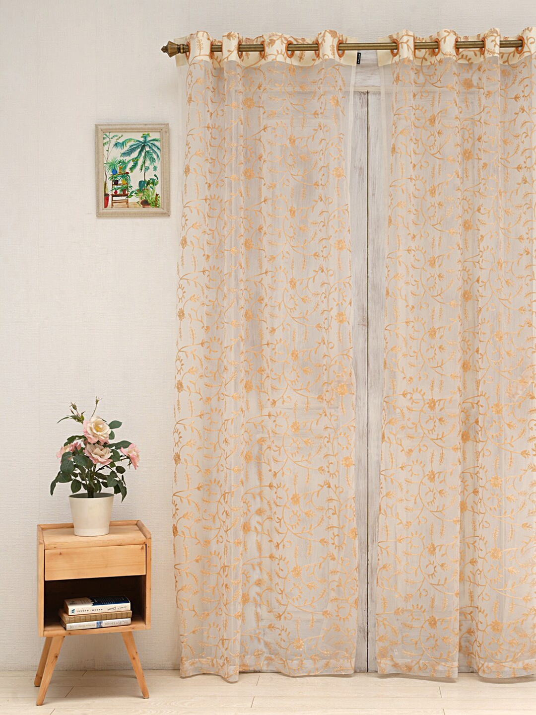 

Ariana White & Gold-Toned Ethnic Motifs Sheer Door Curtain