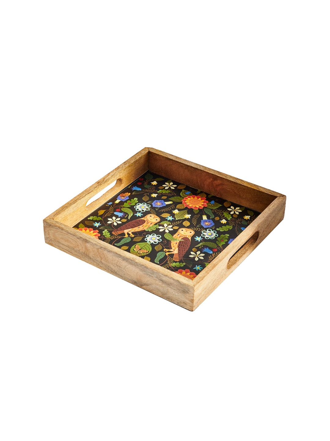 

Chumbak Brown & Black Printed Wooden Serving Tray