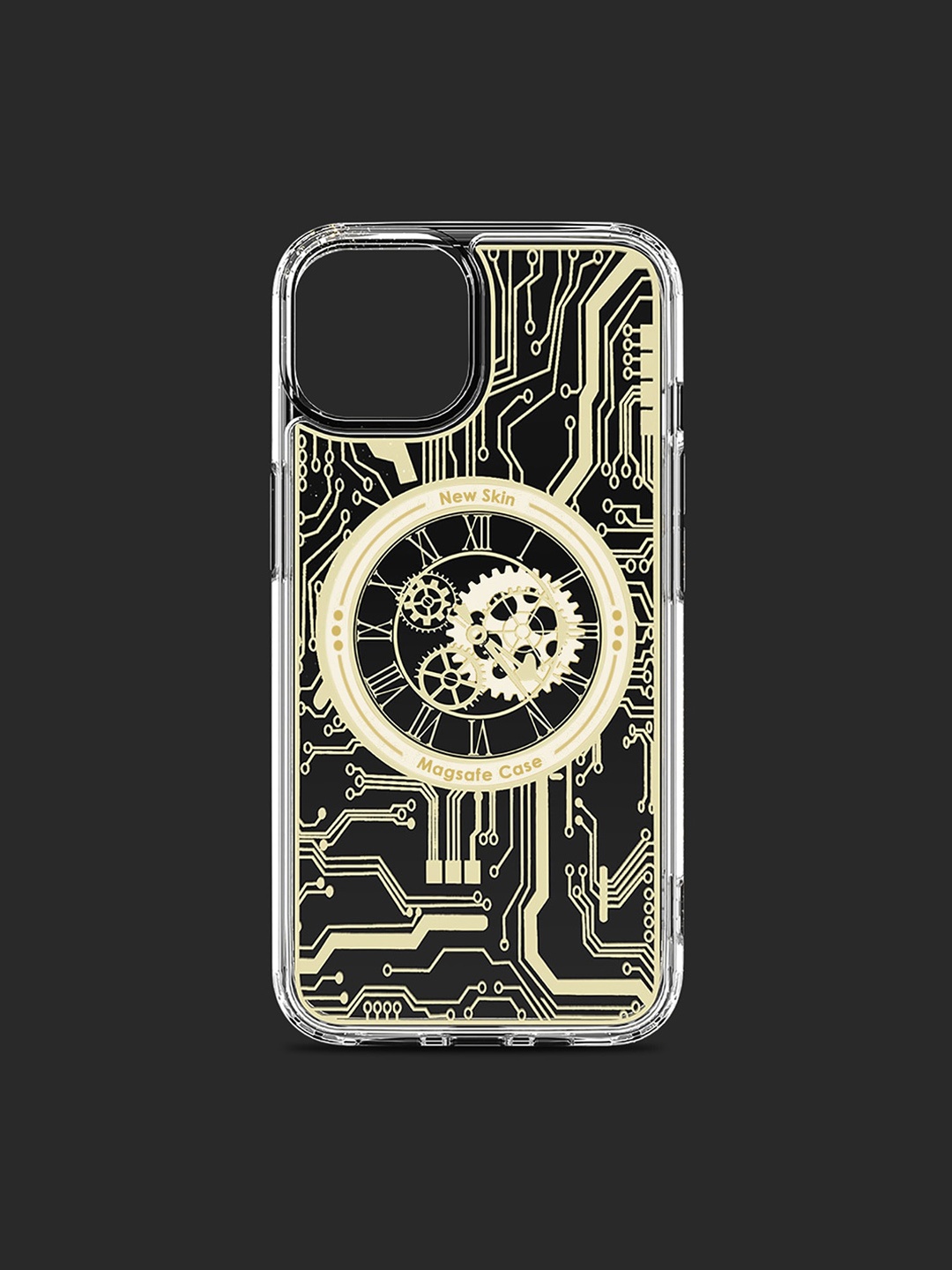 

TREEMODA iPhone 13/14 Mechanical Magnetic Magsafe Clear Phone Back Case, Gold