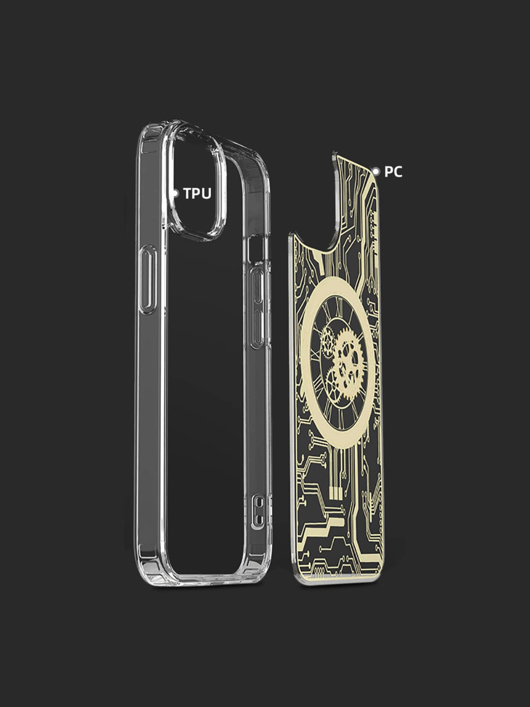 

TREEMODA iPhone 12 Mechanical Magnetic Magsafe Clear Phone Back Case, Gold