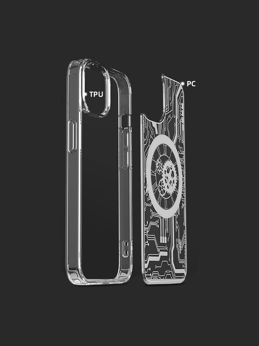 

TREEMODA iPhone 13/14 Mechanical Magnetic Magsafe Clear Phone Back Case, White
