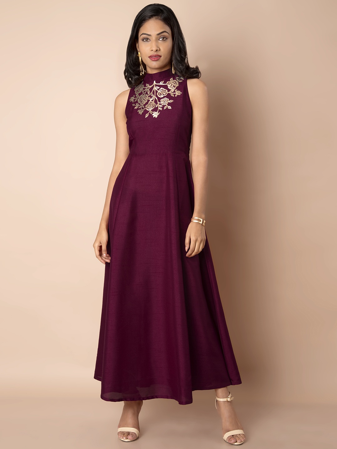 

INDYA Women Aubergine Yoke Design A-Line Kurta, Purple