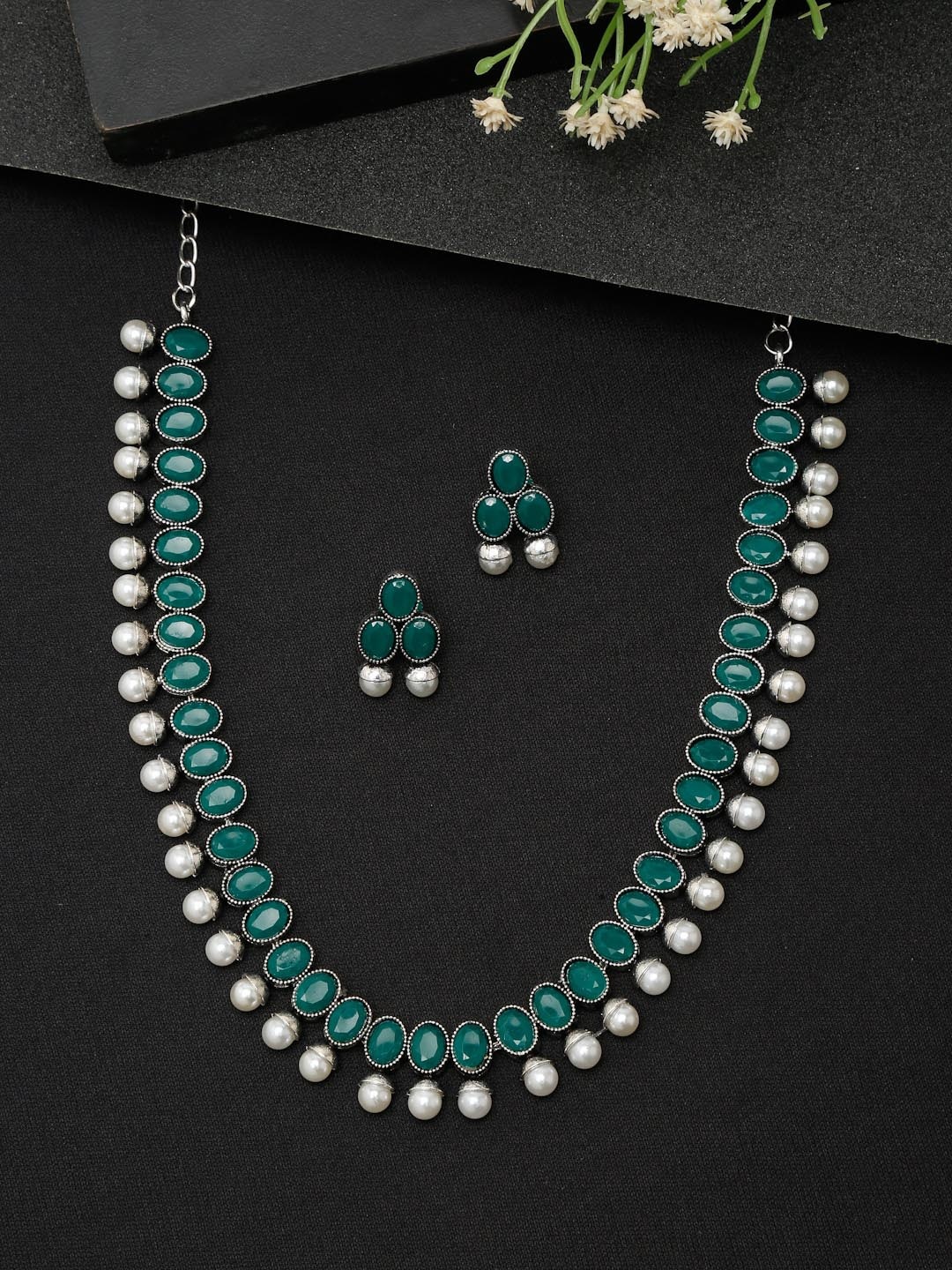 

YouBella Silver-Plated Stone-Studded Necklace & Earrings