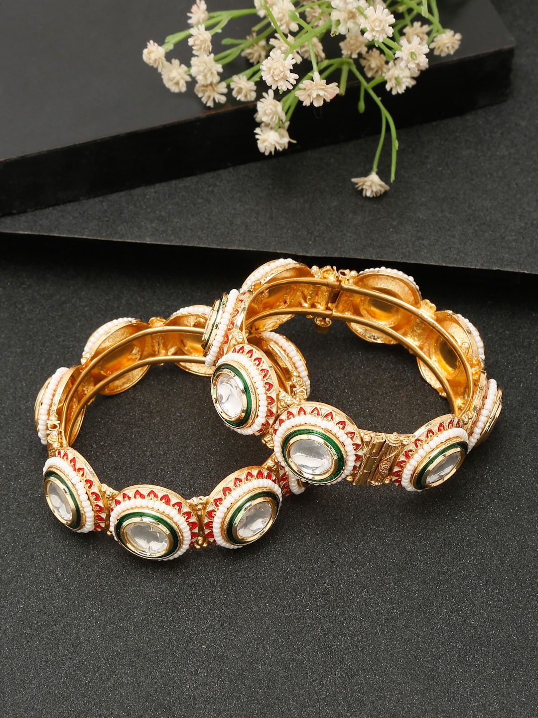 

YouBella Set Of 2 Gold-Plated & Stone-Studded Bangles