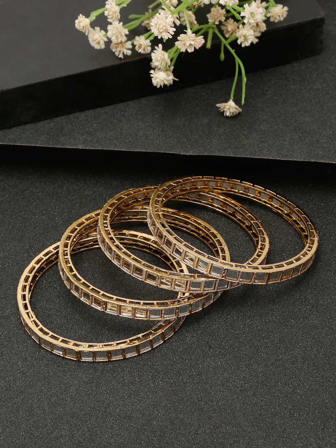 

YouBella Set Of 4 Gold-Plated & Stone-Studded Bangles