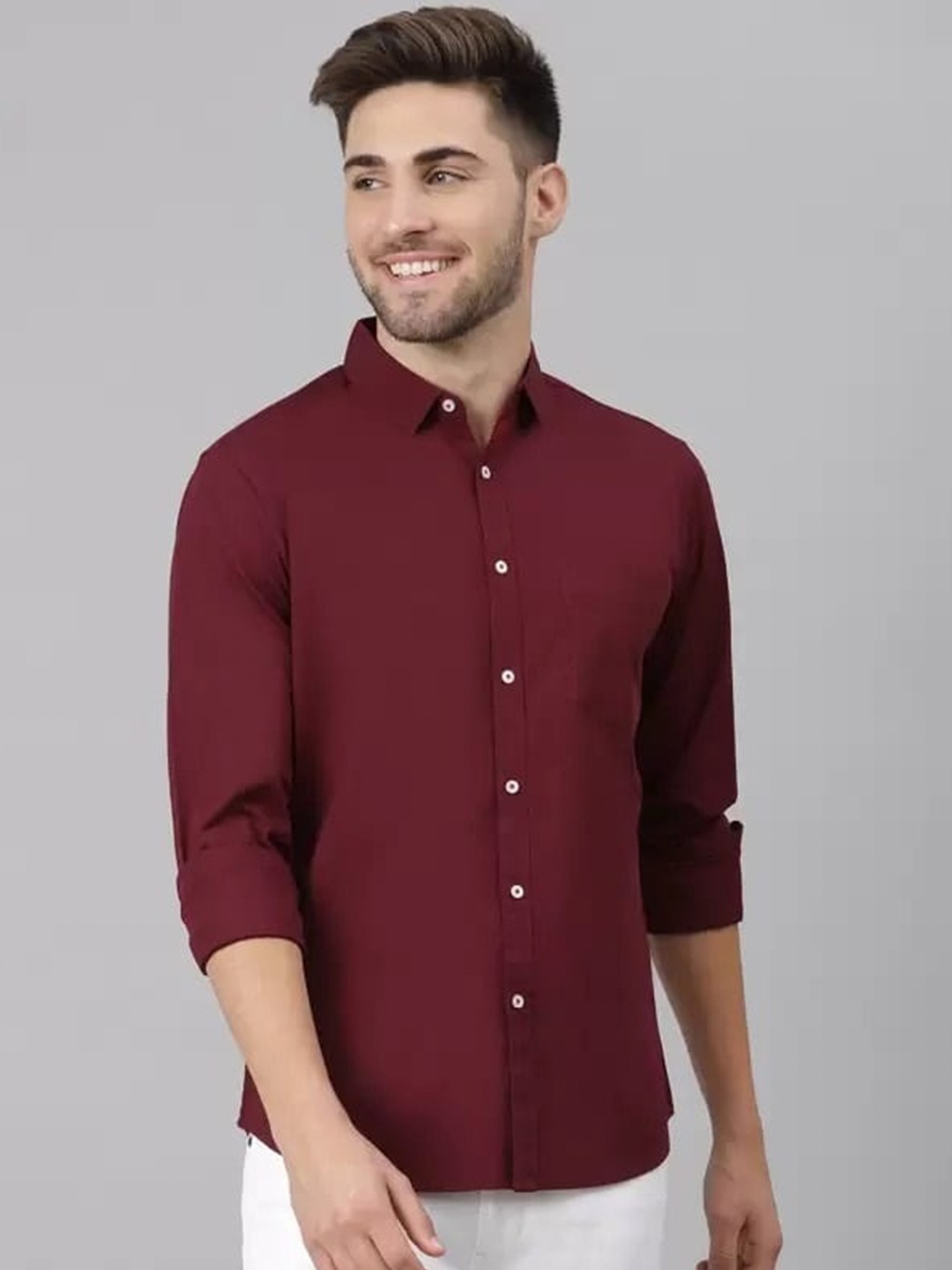 

PLUS 91 Standard Spread Collar Cotton Casual Shirt, Maroon