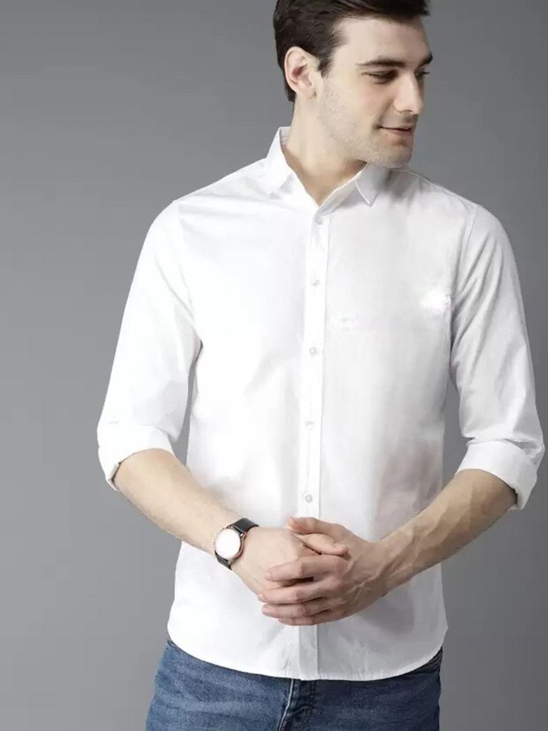 

PLUS 91 Standard Spread Collar Cotton Casual Shirt, White