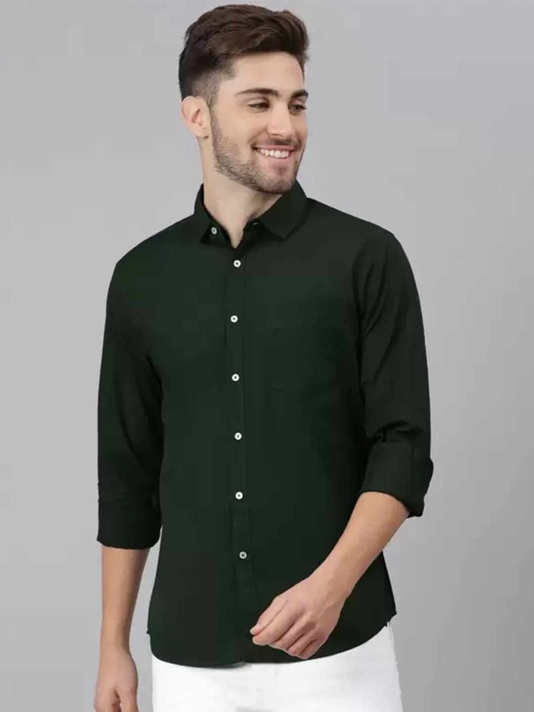 

PLUS 91 Standard Spread Collar Cotton Casual Shirt, Green