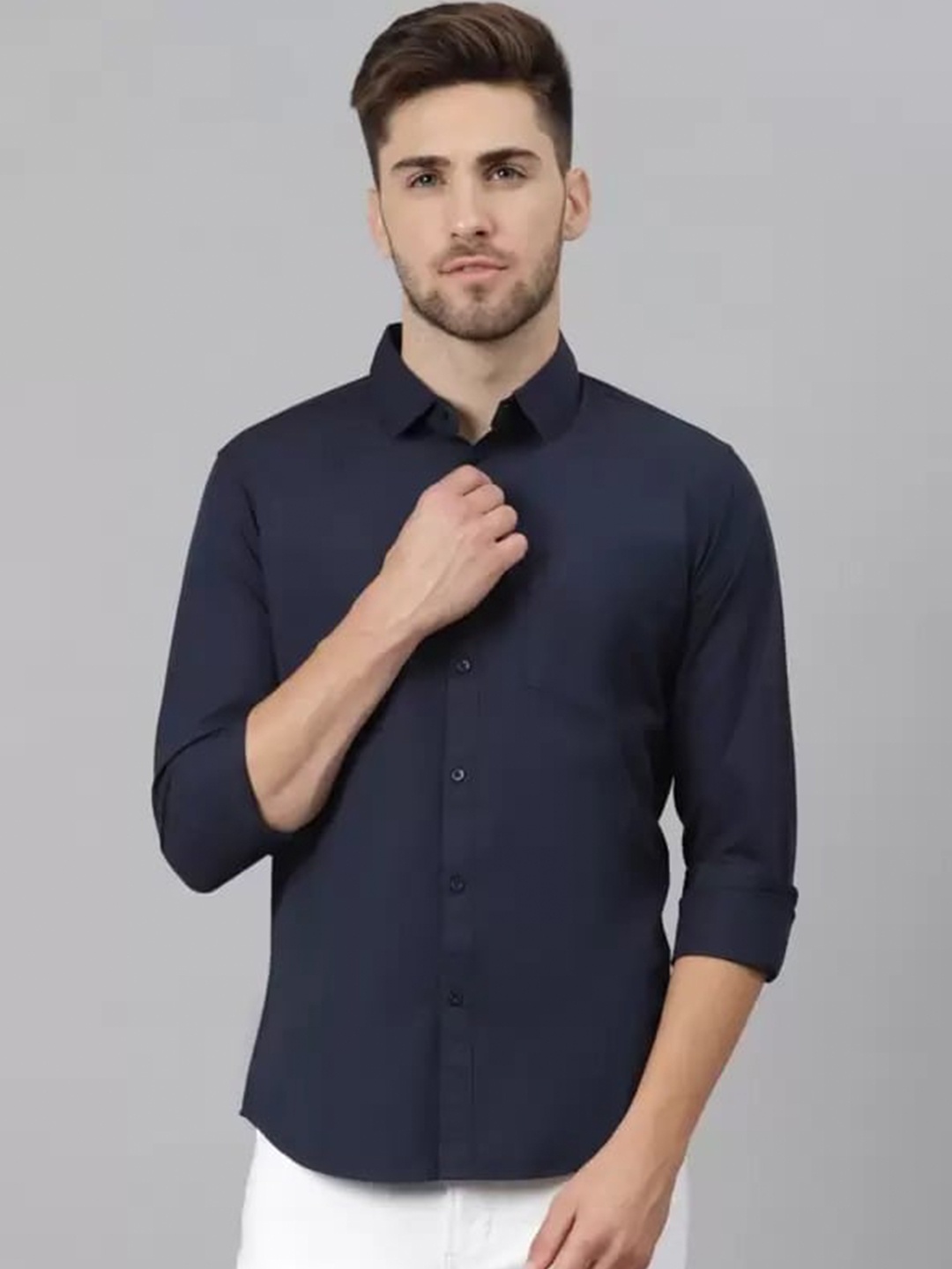 

PLUS 91 Standard Spread Collar Cotton Casual Shirt, Blue