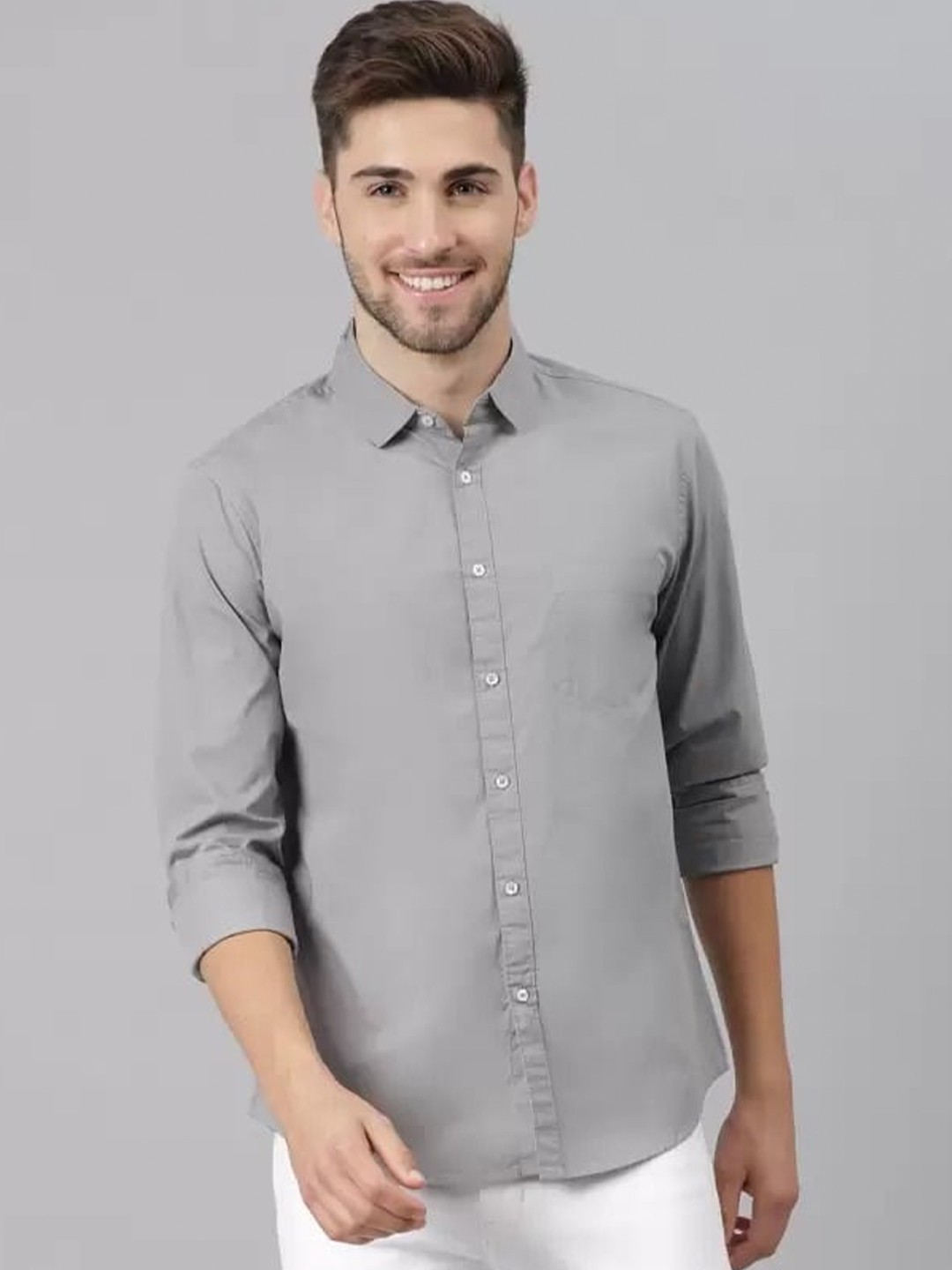 

PLUS 91 Standard Spread Collar Cotton Casual Shirt, Grey