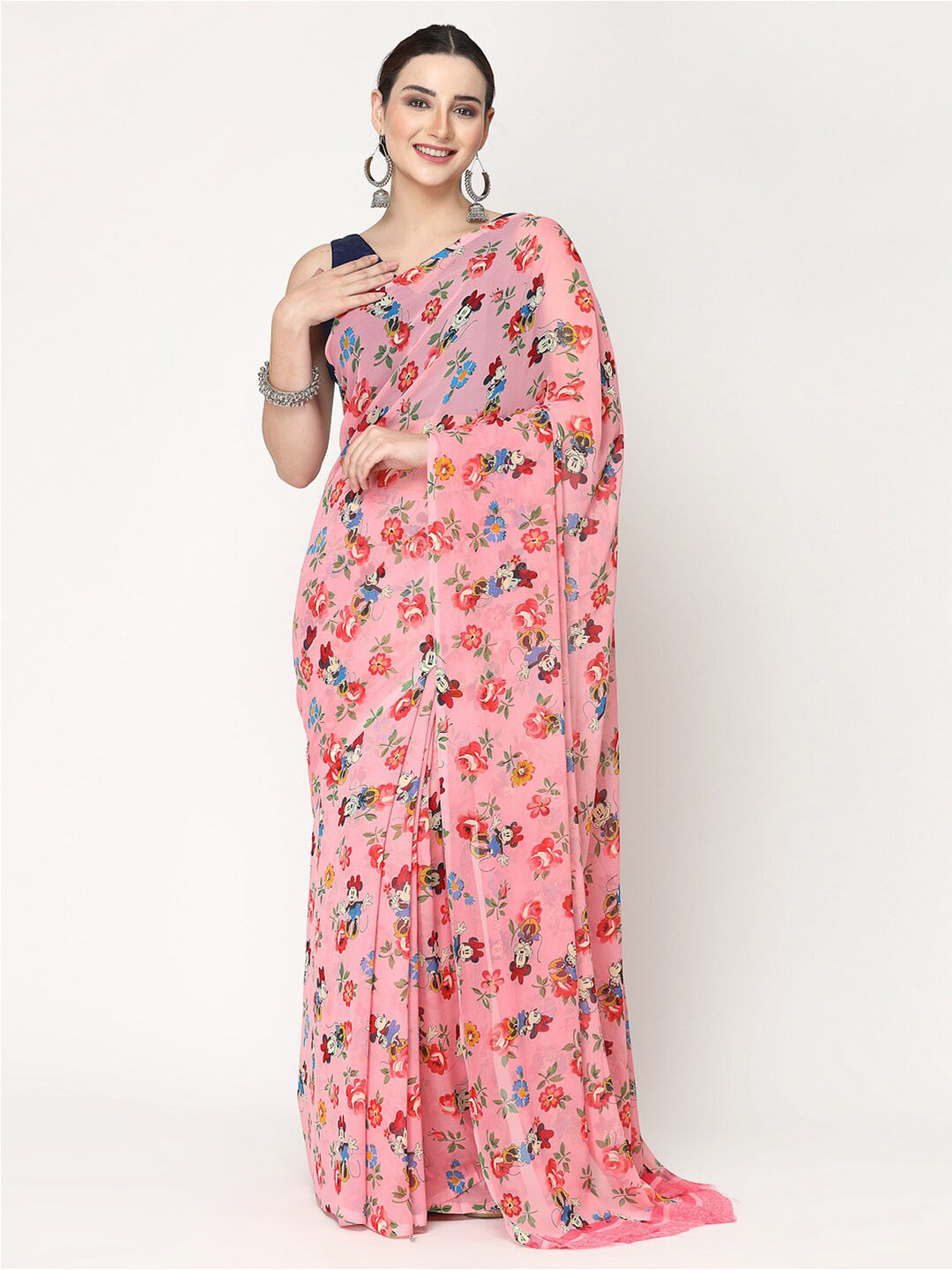 

KALINI Floral Printed Georgette Saree, Pink