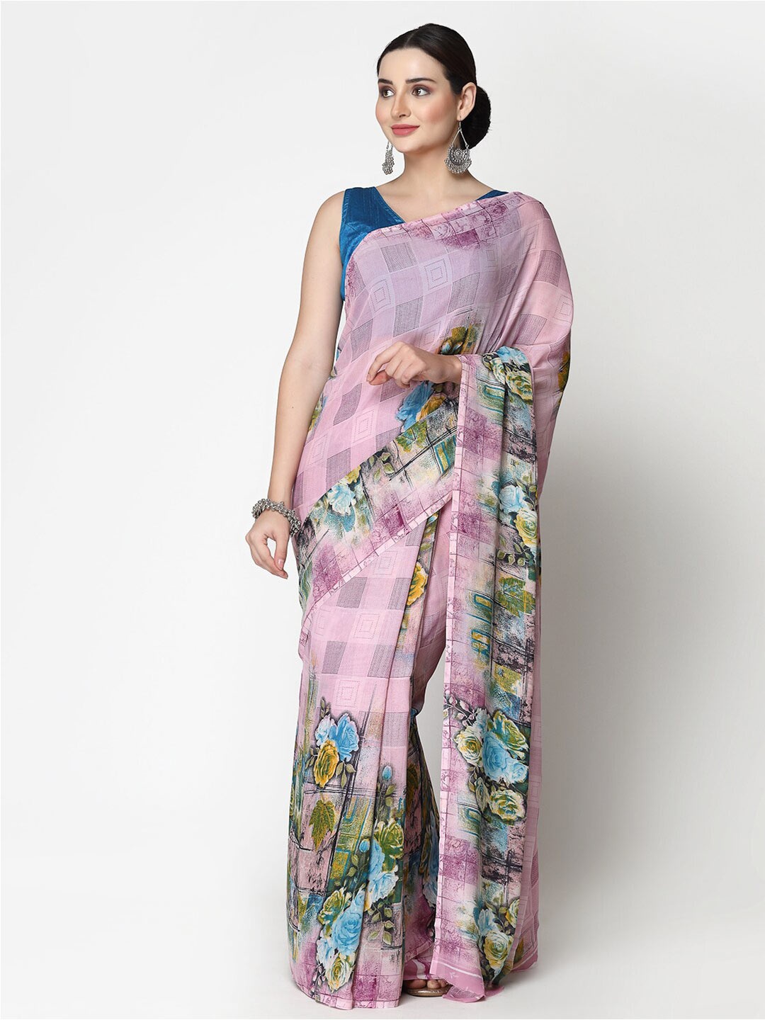 

KALINI Floral Printed Georgette Saree, Purple