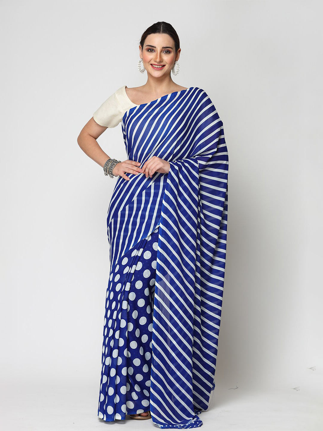 

KALINI Striped Georgette Saree, Blue