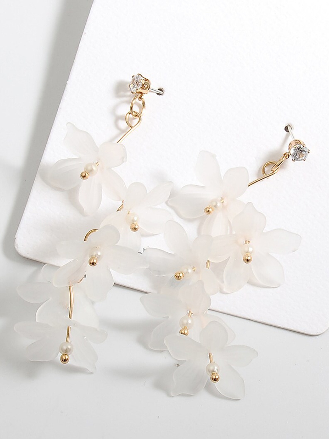 

SALTY Gold-Plated Stones & Beads Floral Drops Earrings