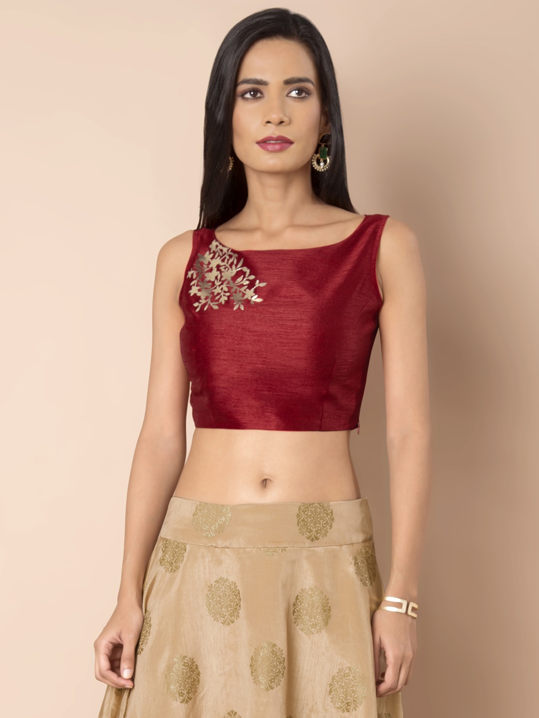 

INDYA Women Red Solid Styled Back Crop Top