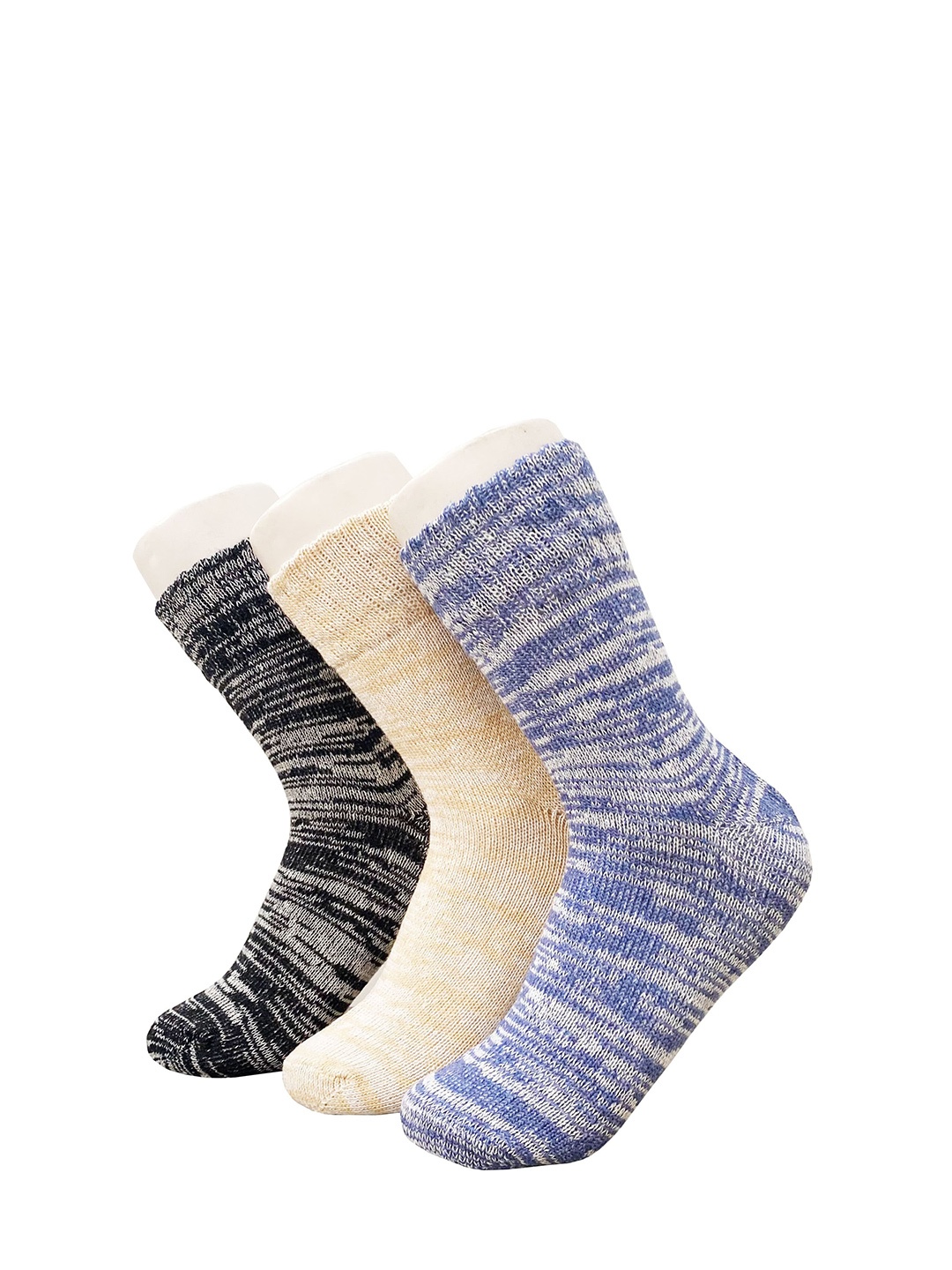 

Alexvyan Pack Of 3 Patterned Calf-Length Socks, Cream