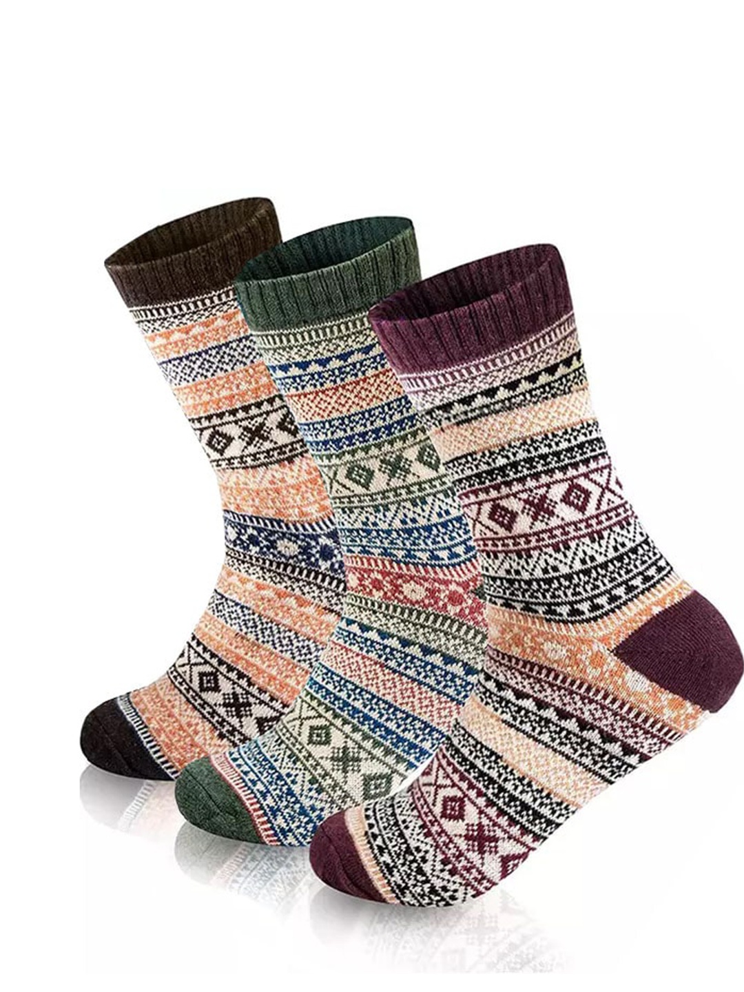 

Alexvyan Pack Of 3 Patterned Calf-Length Socks, Cream