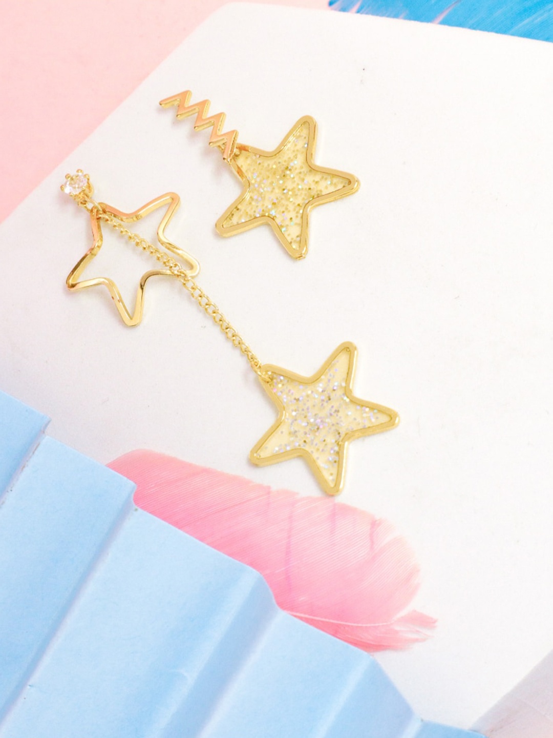 

SALTY Gold-Plated Stone Studded Contemporary Drop Earrings
