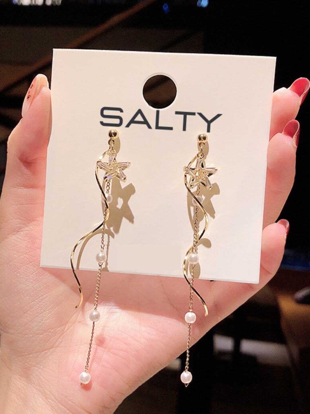 

SALTY Gold-Plated Beaded Contemporary Drop Earrings