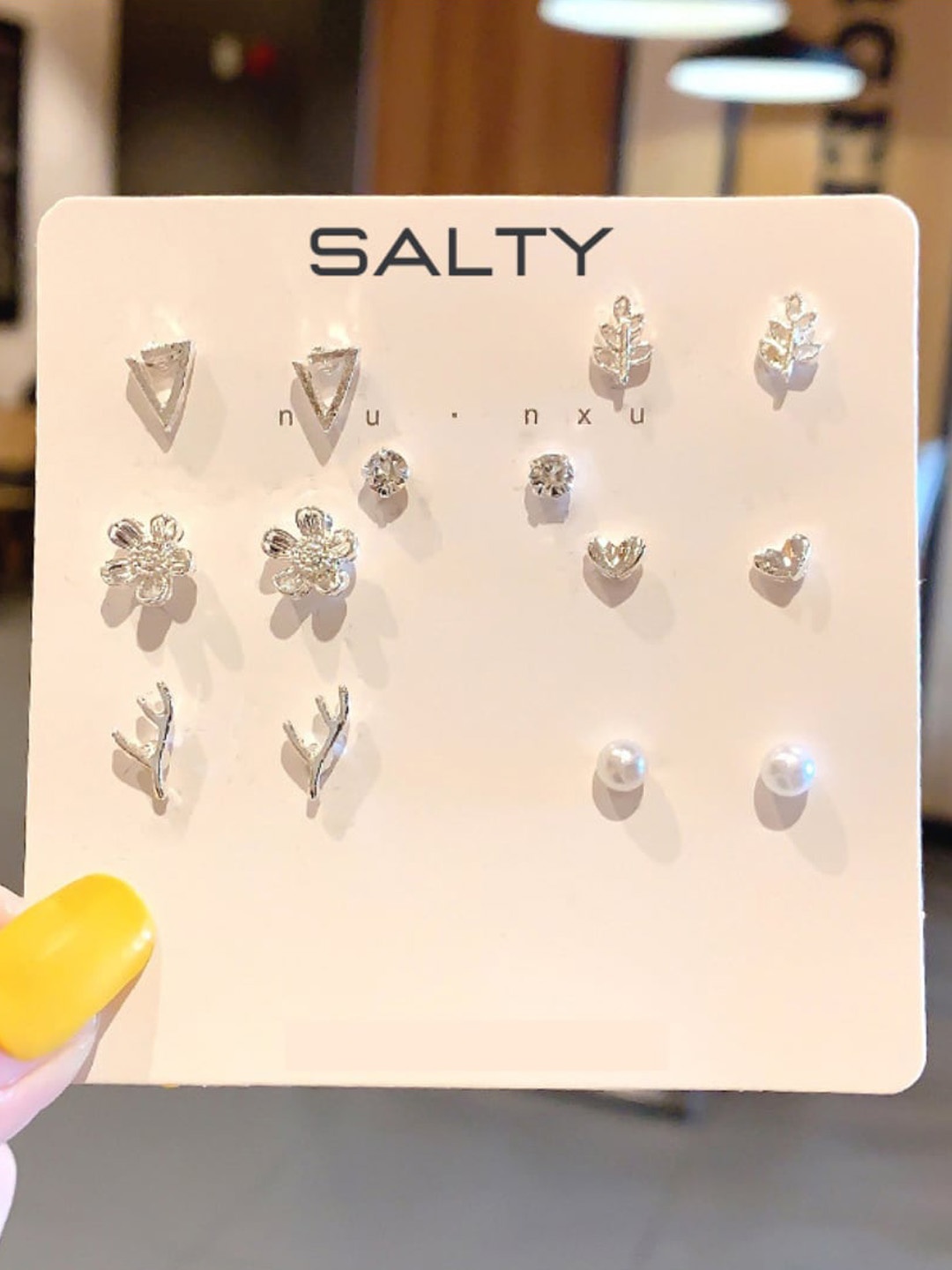 

SALTY Pack of 7 Contemporary Studs Earrings, Silver