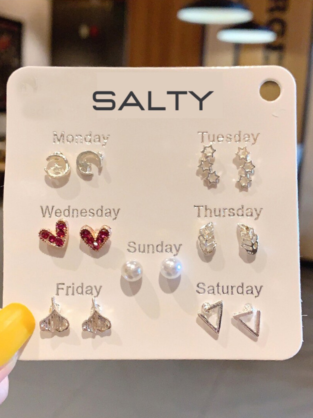 

SALTY Pack of 7 Contemporary Studs Earrings, Silver