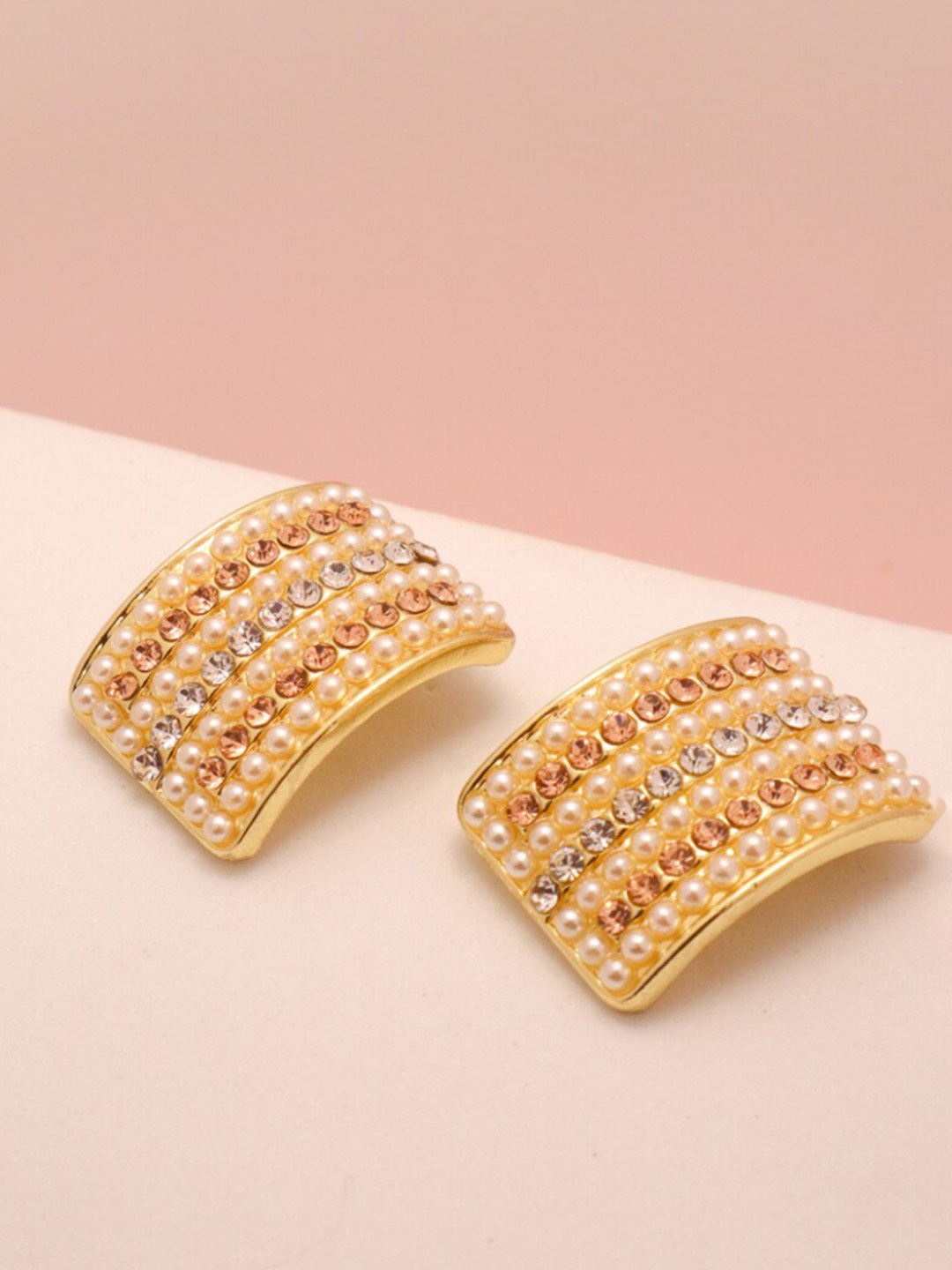 

SALTY Gold-Plated Pearl Studded Contemporary Stud Earrings