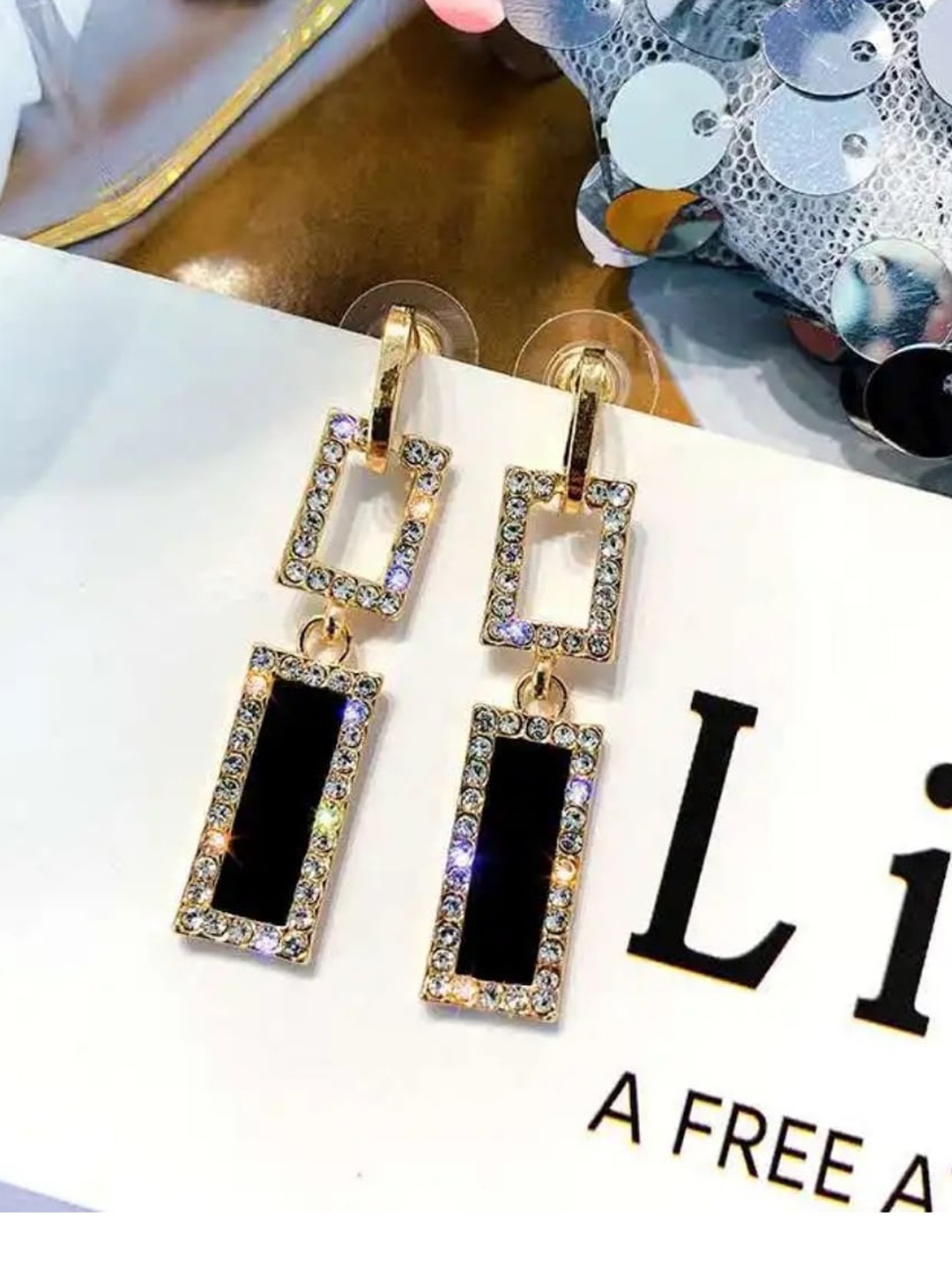 

SALTY Gold-Plated Stone Studded Square Shaped Drop Earrings