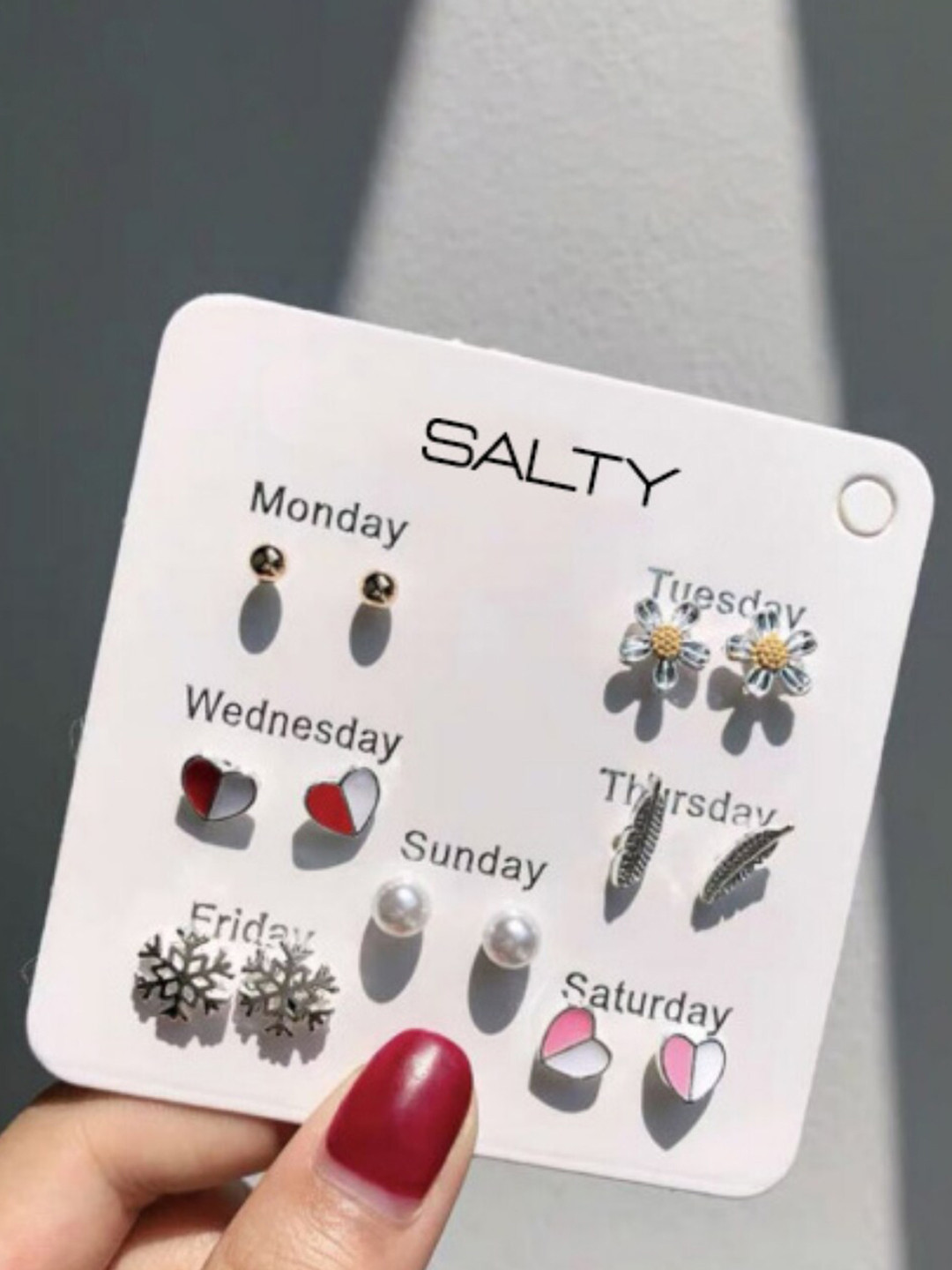 

SALTY Set Of 7 Gold-Plated & Silver-Plated Enamelled Studs Earrings