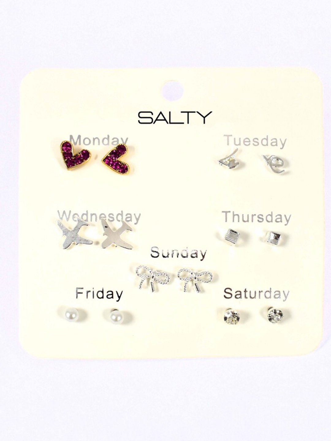 

SALTY Set Of 7 Silver-Plated Contemporary Studs Earrings