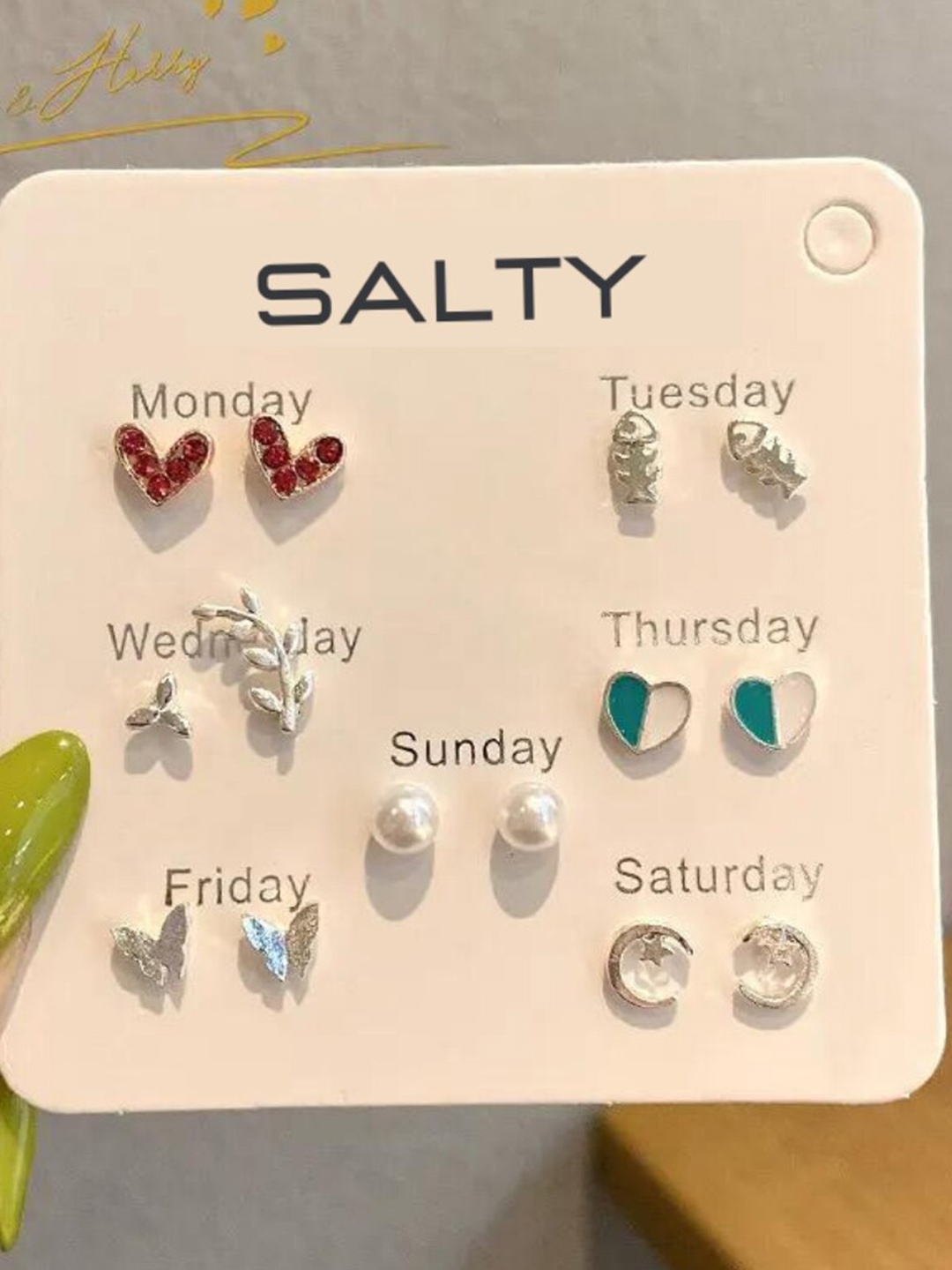 

SALTY Pack of 7 Contemporary Studs Earrings, Silver