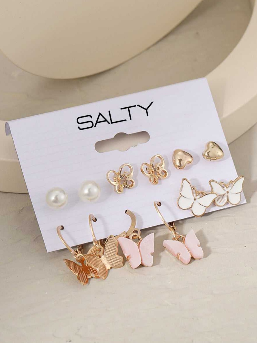 

SALTY Set Of 6 Contemporary Studs Earrings, Gold