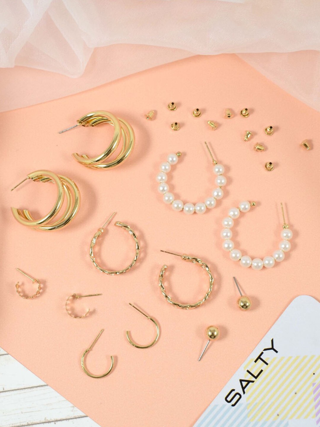 

SALTY Set of 6 Contemporary Half Hoop Earrings, Gold