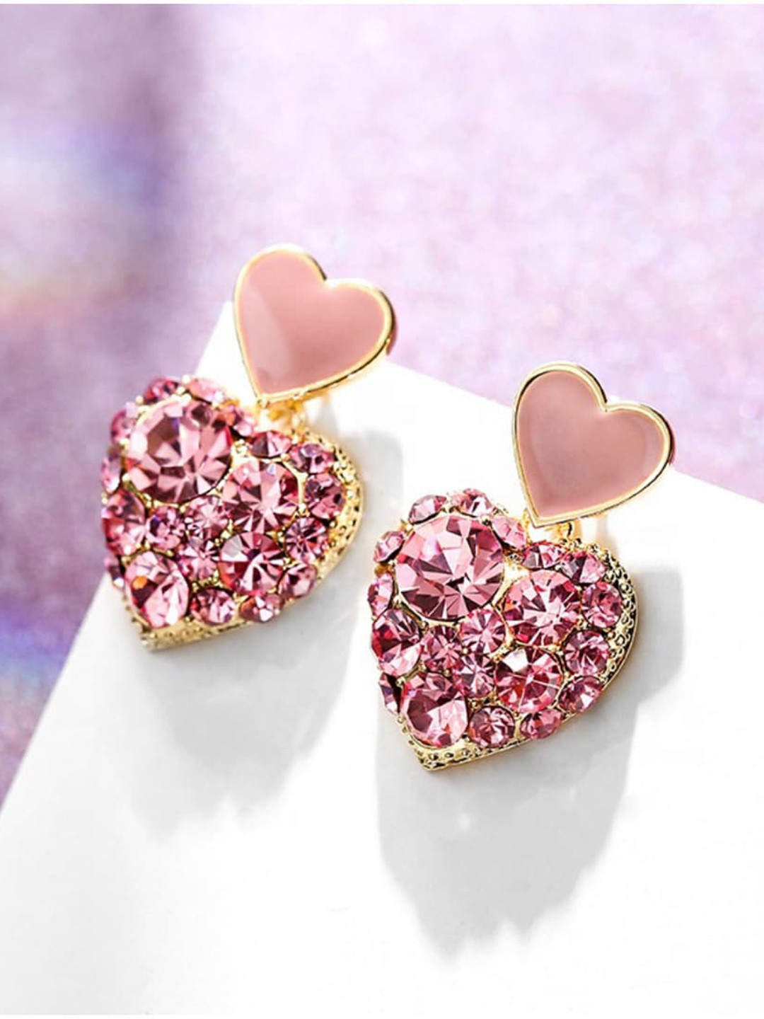

SALTY Contemporary Double Heart Shaped Studded Drop Earrings, Gold