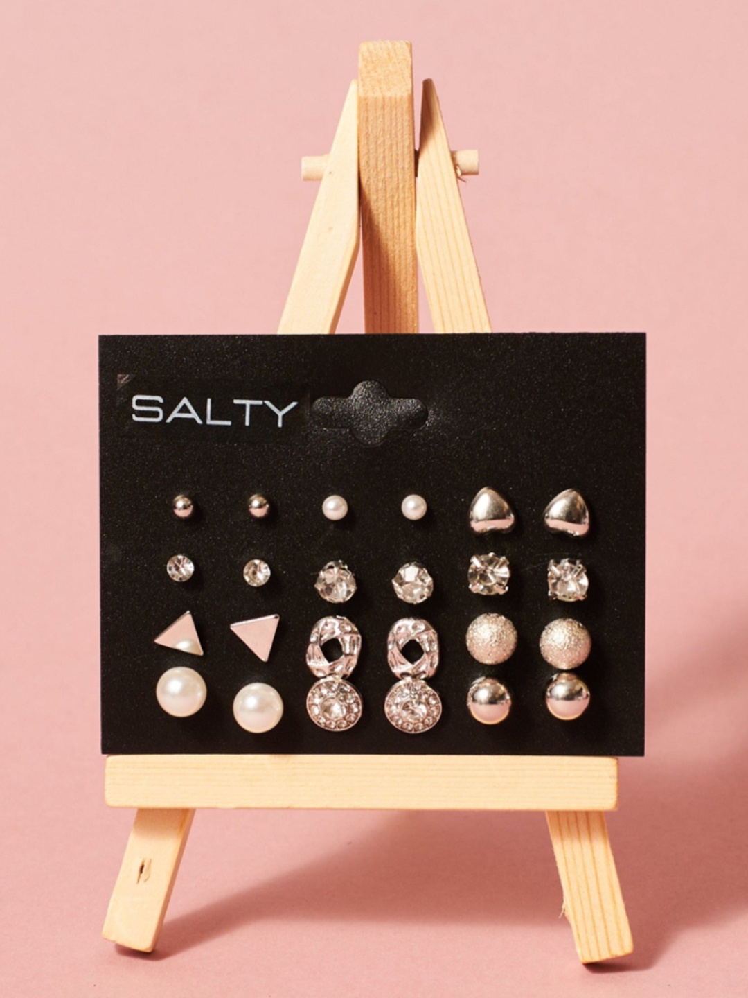 

SALTY Set Of 12 Contemporary Studs Earrings, Silver