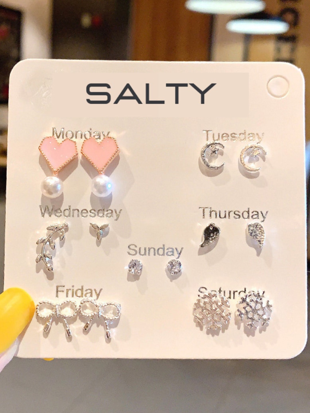 

SALTY Set of 7 Contemporary Stud Earrings, Silver
