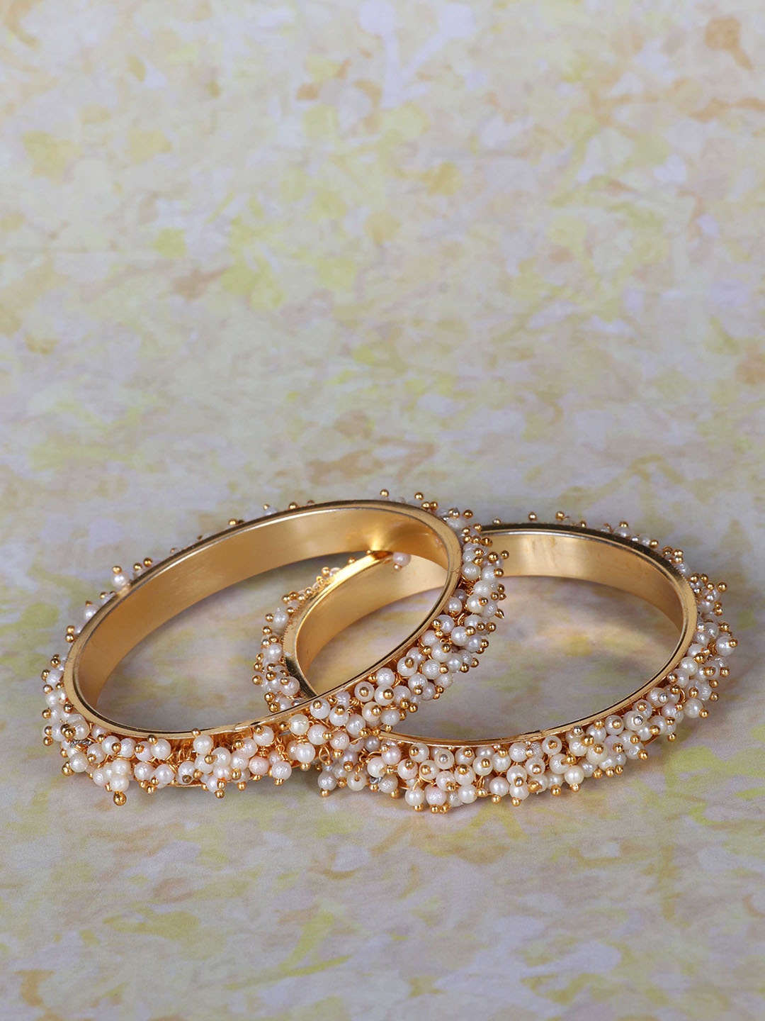 

LAFORWORD Set Of 2 Gold-Plated Beaded Bangles