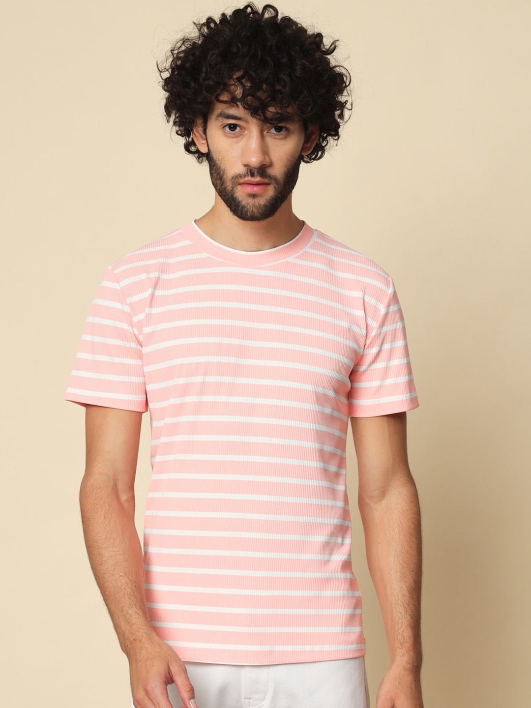 

BAESD Striped Round Neck Dri-Fit T-shirt, Pink