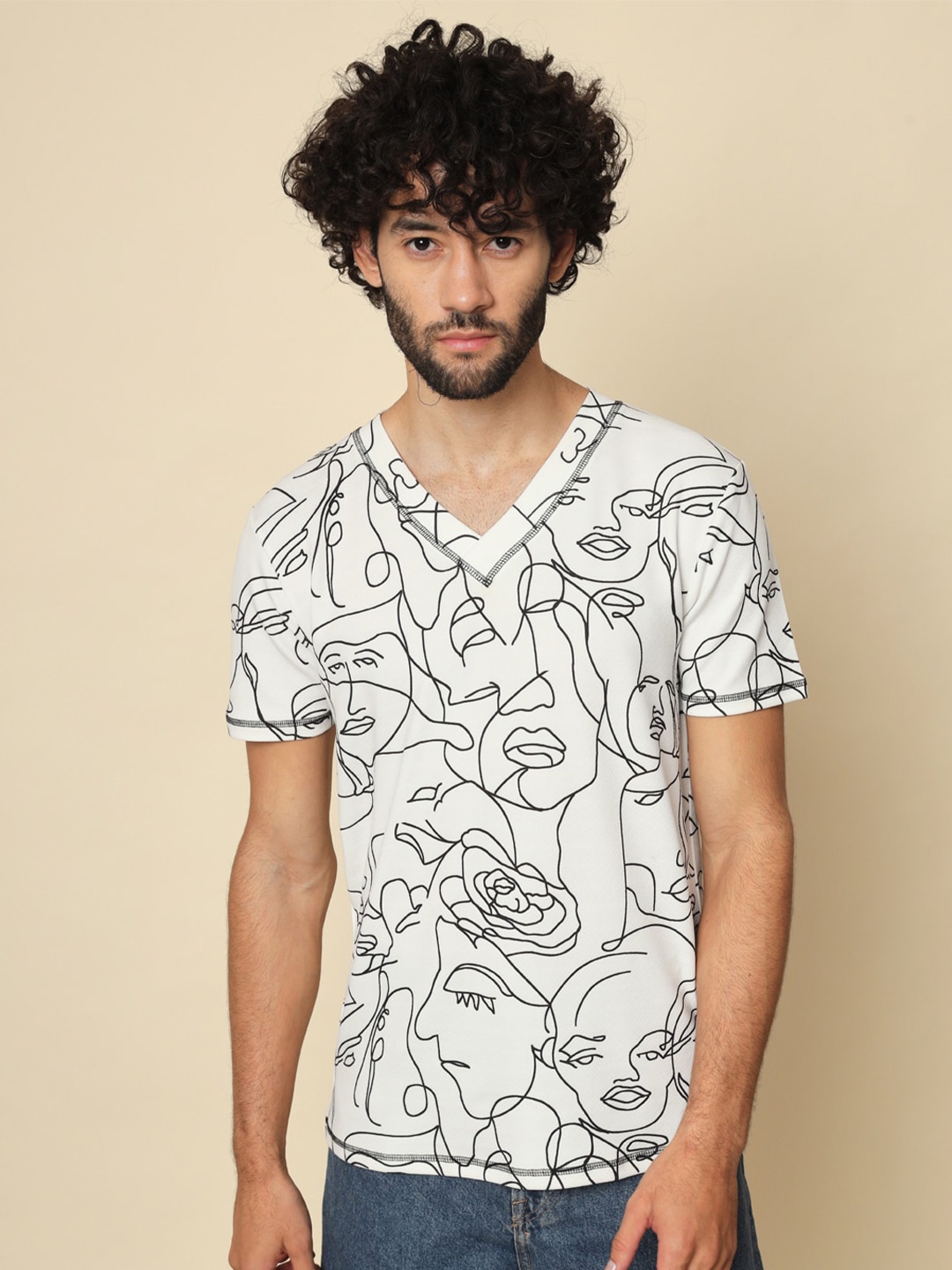 

BAESD Graphic Printed V-Neck Dri-FIT T-shirt, White