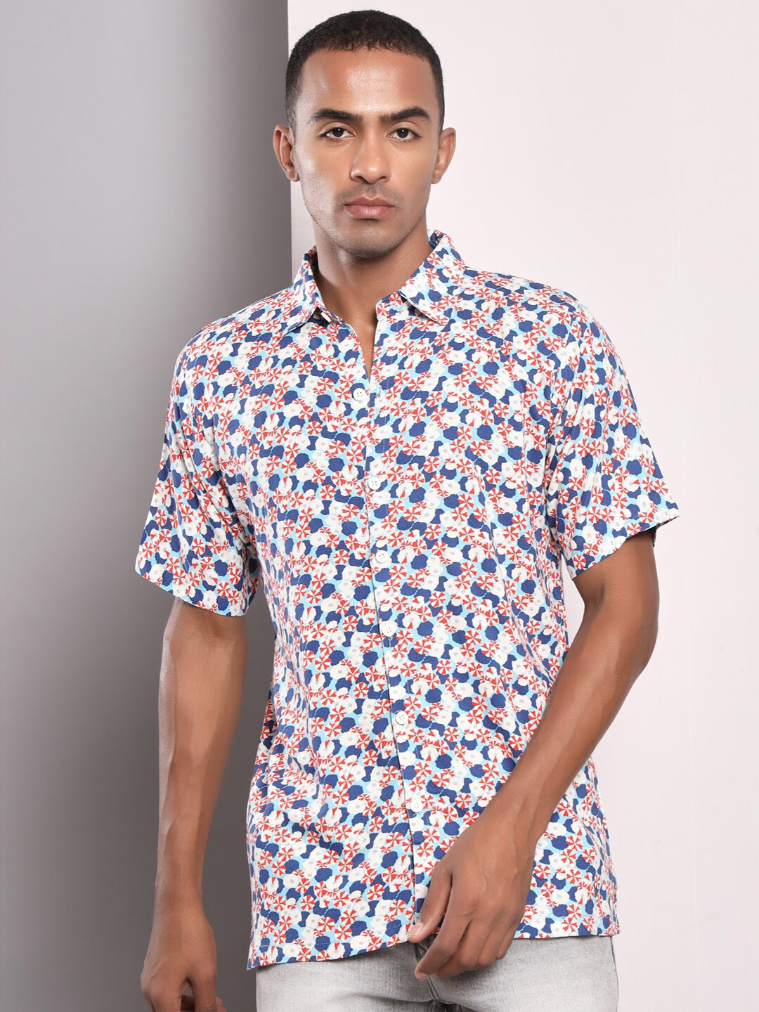 

BAESD Standard Floral Printed Cotton Casual Shirt, Blue