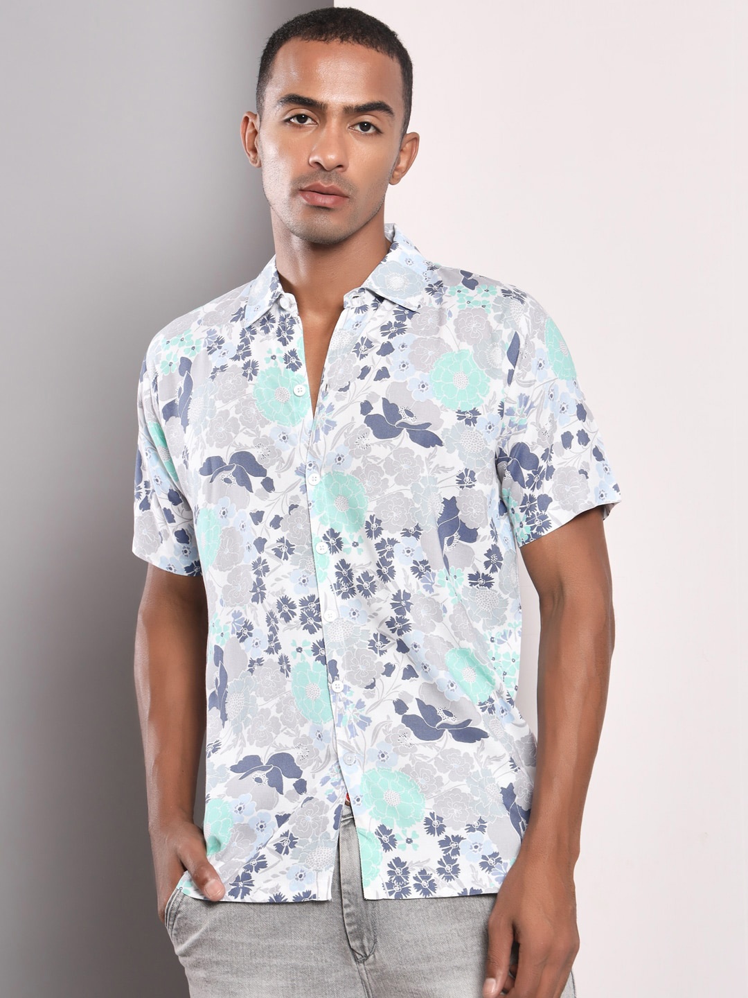 

BAESD Standard Fit Abstract Printed Cotton Casual Shirt, Blue