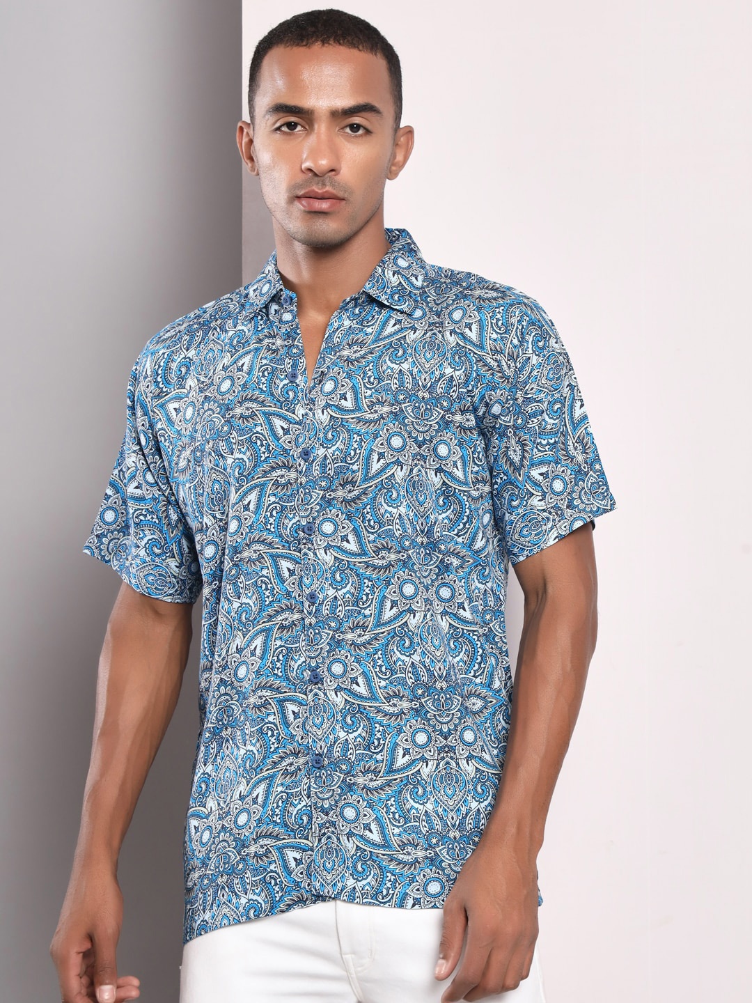 

BAESD Standard Fit Floral Printed Cotton Shirt, Blue