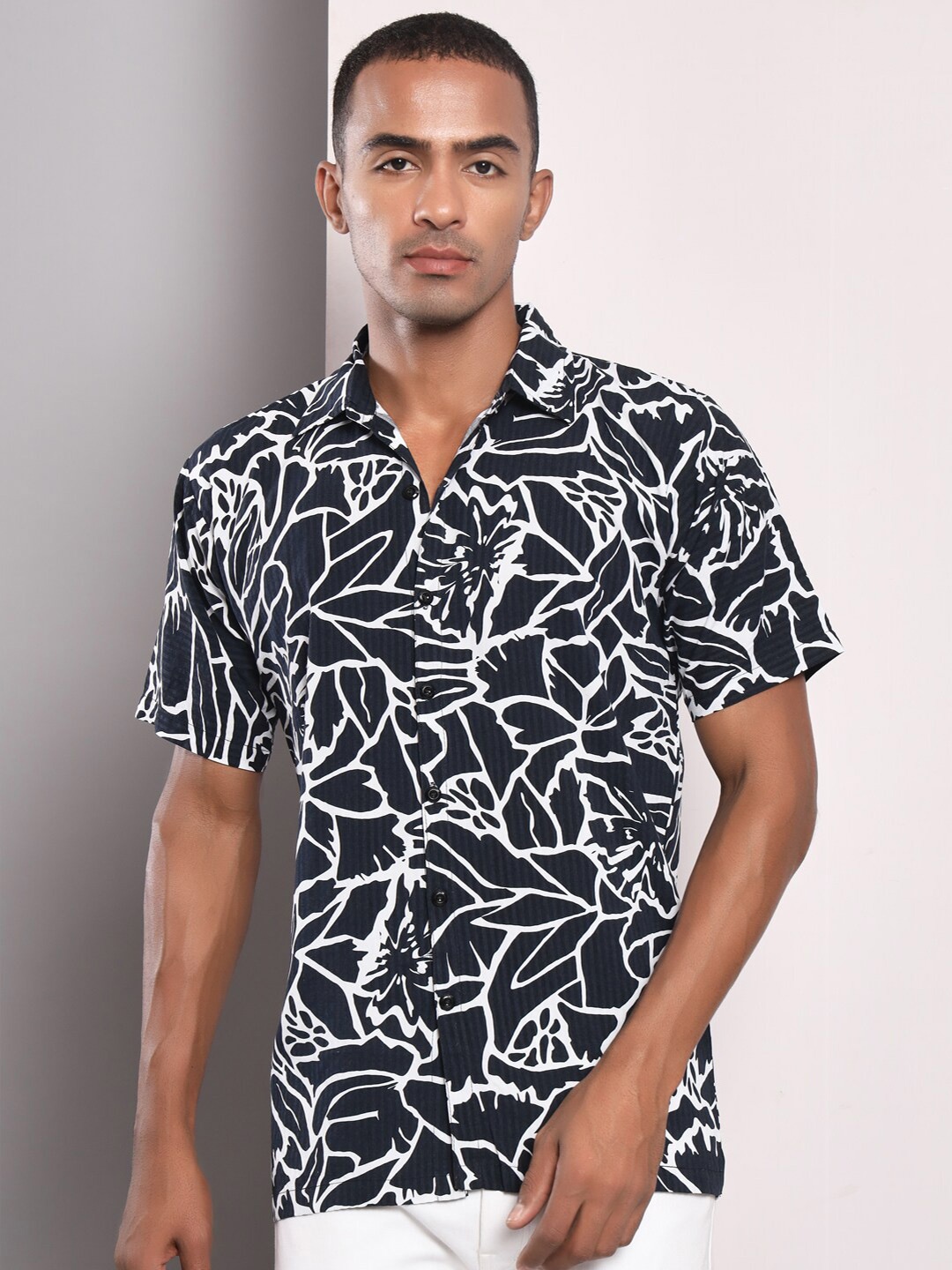 

BAESD Standard Fit Abstract Printed Cotton Casual Shirt, Black