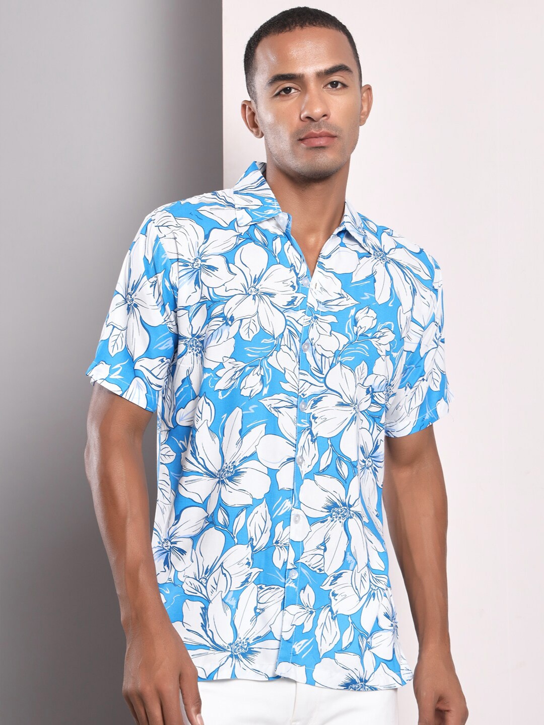 

BAESD Floral Printed Cotton Casual Shirt, Blue