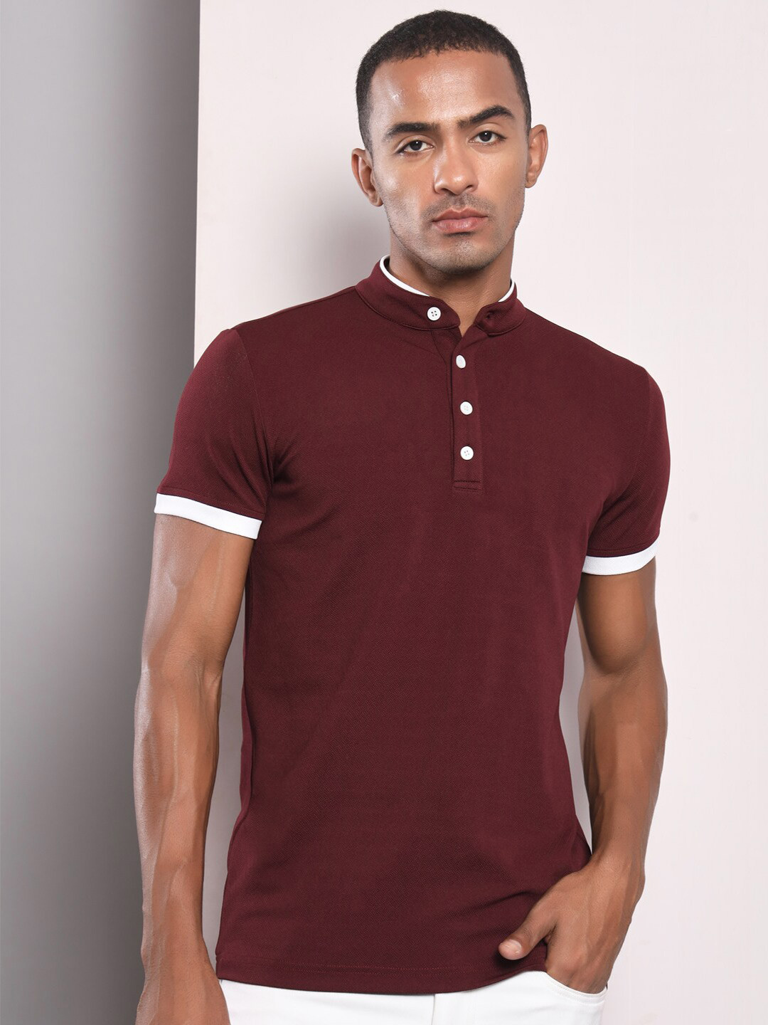 

BAESD Mandarin Collar Dri-FIT T-shirt, Maroon