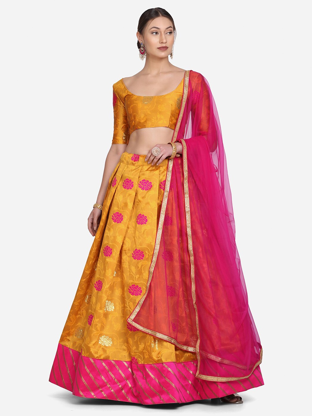 

Warthy Ent Semi-Stitched Lehenga & Unstitched Blouse With Dupatta, Yellow