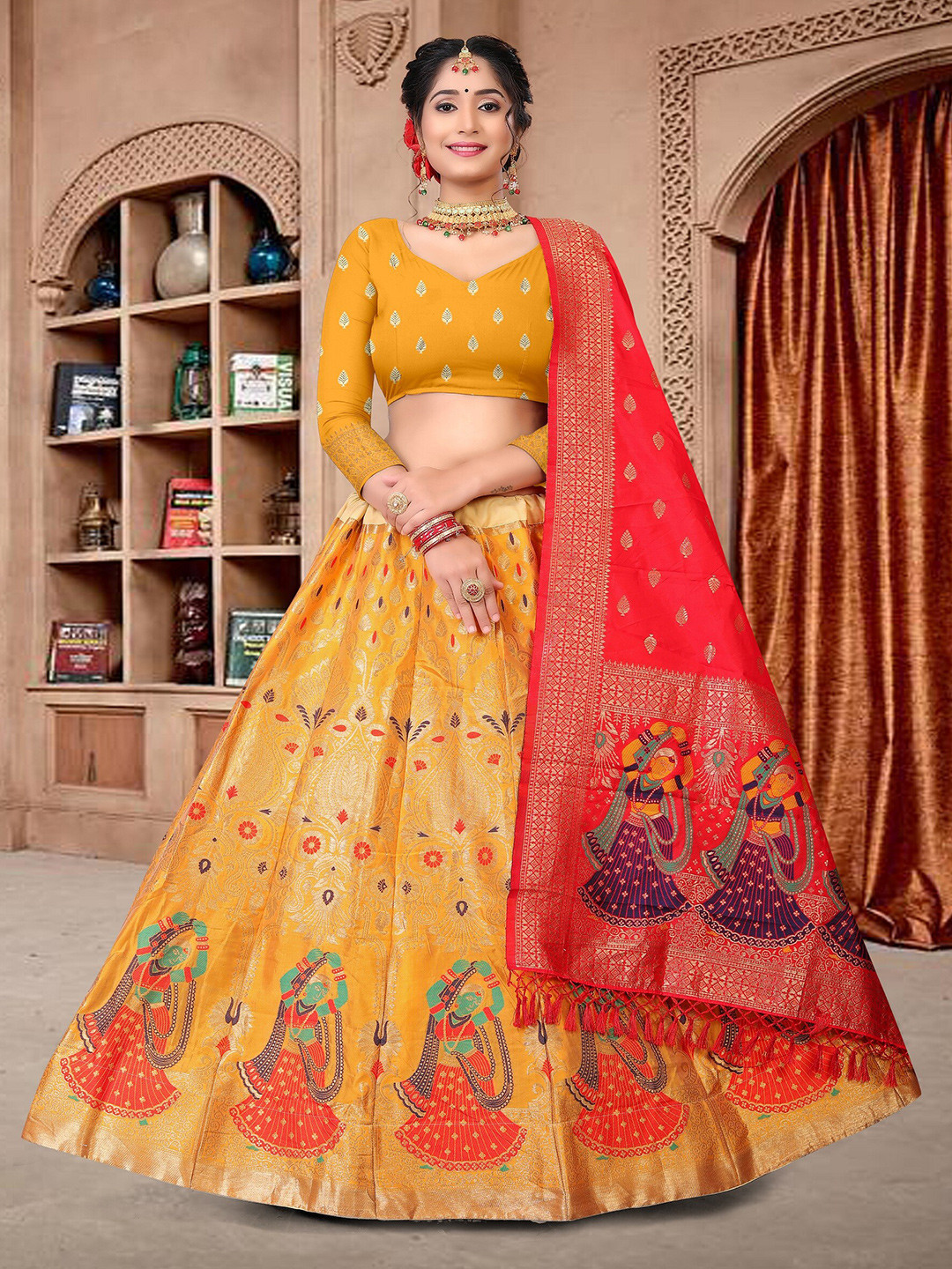 

Warthy Ent Semi-Stitched Lehenga & Unstitched Blouse With Dupatta, Yellow